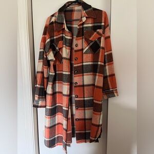 Fleece Fall Colors Long Button Up Duster, Women’s Medium